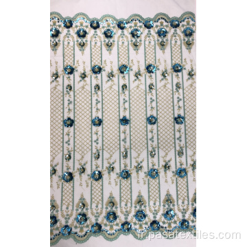 Tissu perlé de haute qualité Sequins de tissu brodés 3D Robe de mariée tissu en dentelle